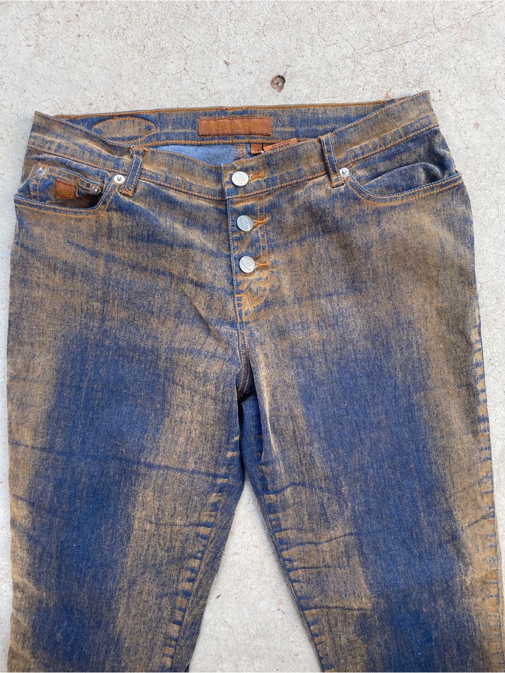Bongo RARE Vintage Y2K Mud Wash Flocked Western Low Rise Flare Jeans - Picture 4 of 5